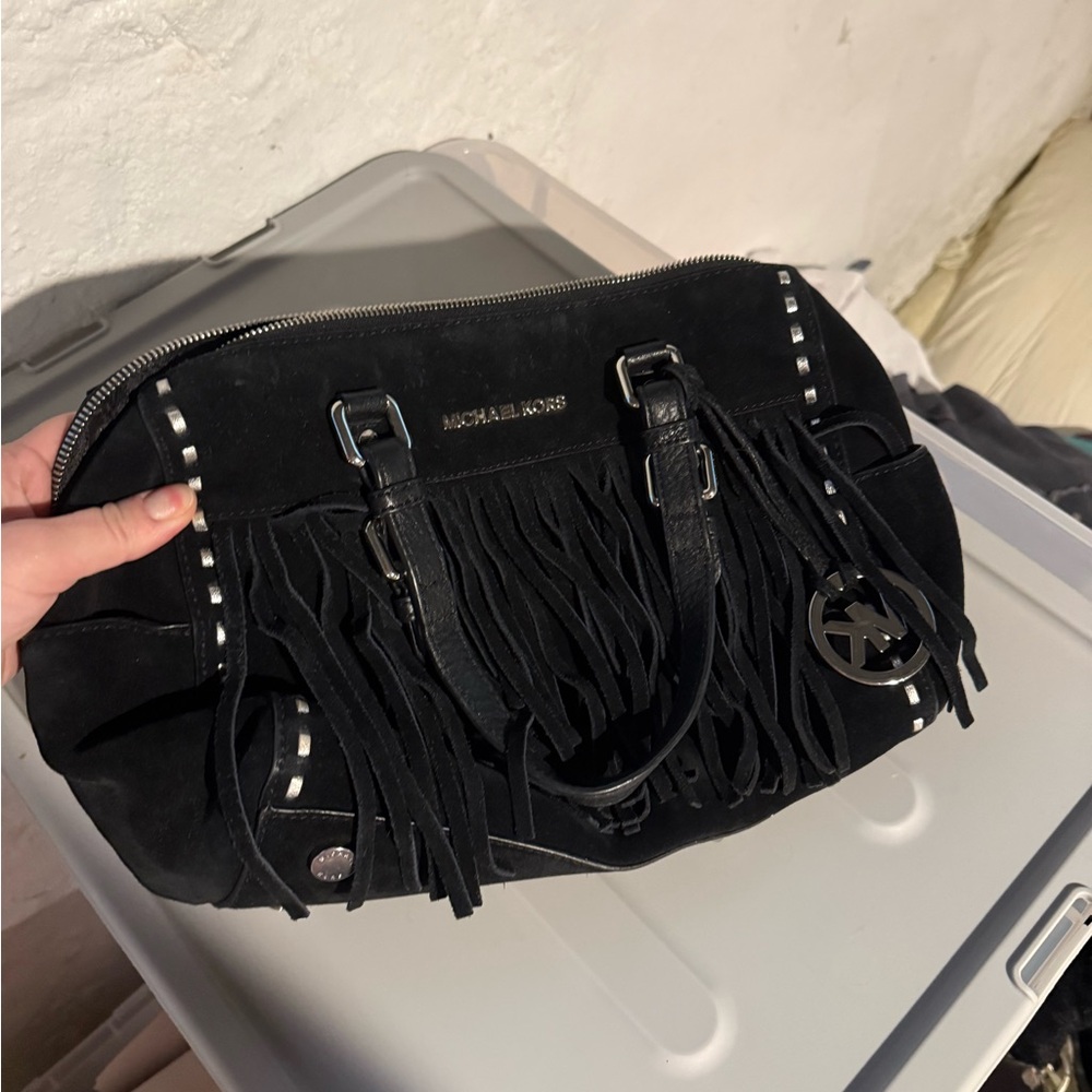 Michael Kors Black Suede Fringe Shoulder Bag